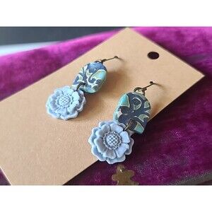 Polymer Clay Floral Dangling Pierced Earrings New